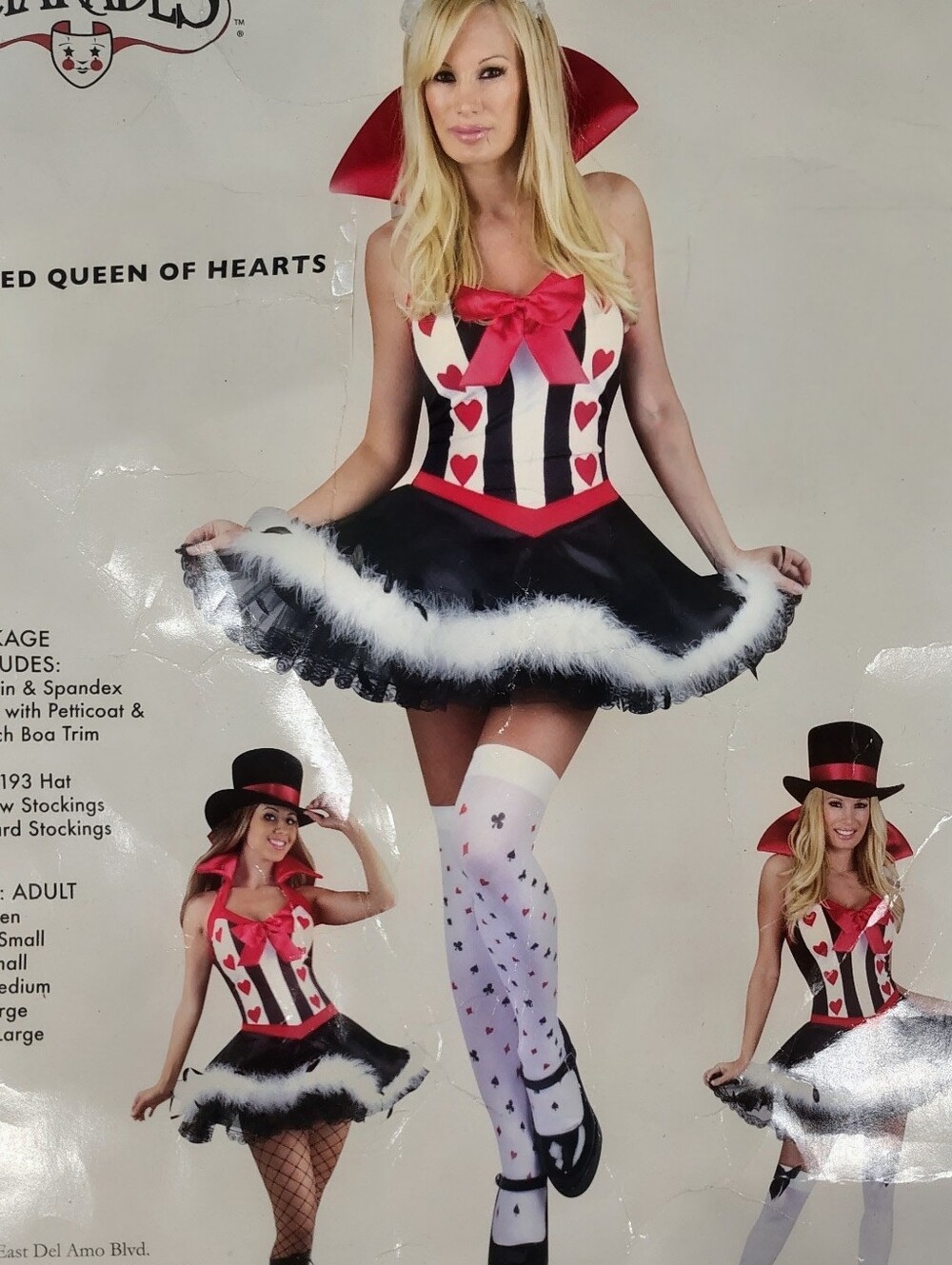 Costume 'Queen of Hearts' has White Malibu on Black & Red Sexy Dress Women's S